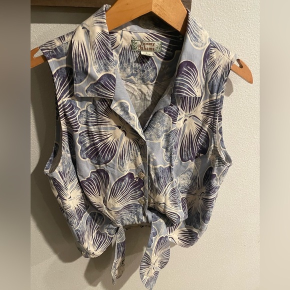 Tommy Bahama vintage blue floral sleeveless silk blouse size Large (10-12) - Picture 1 of 4